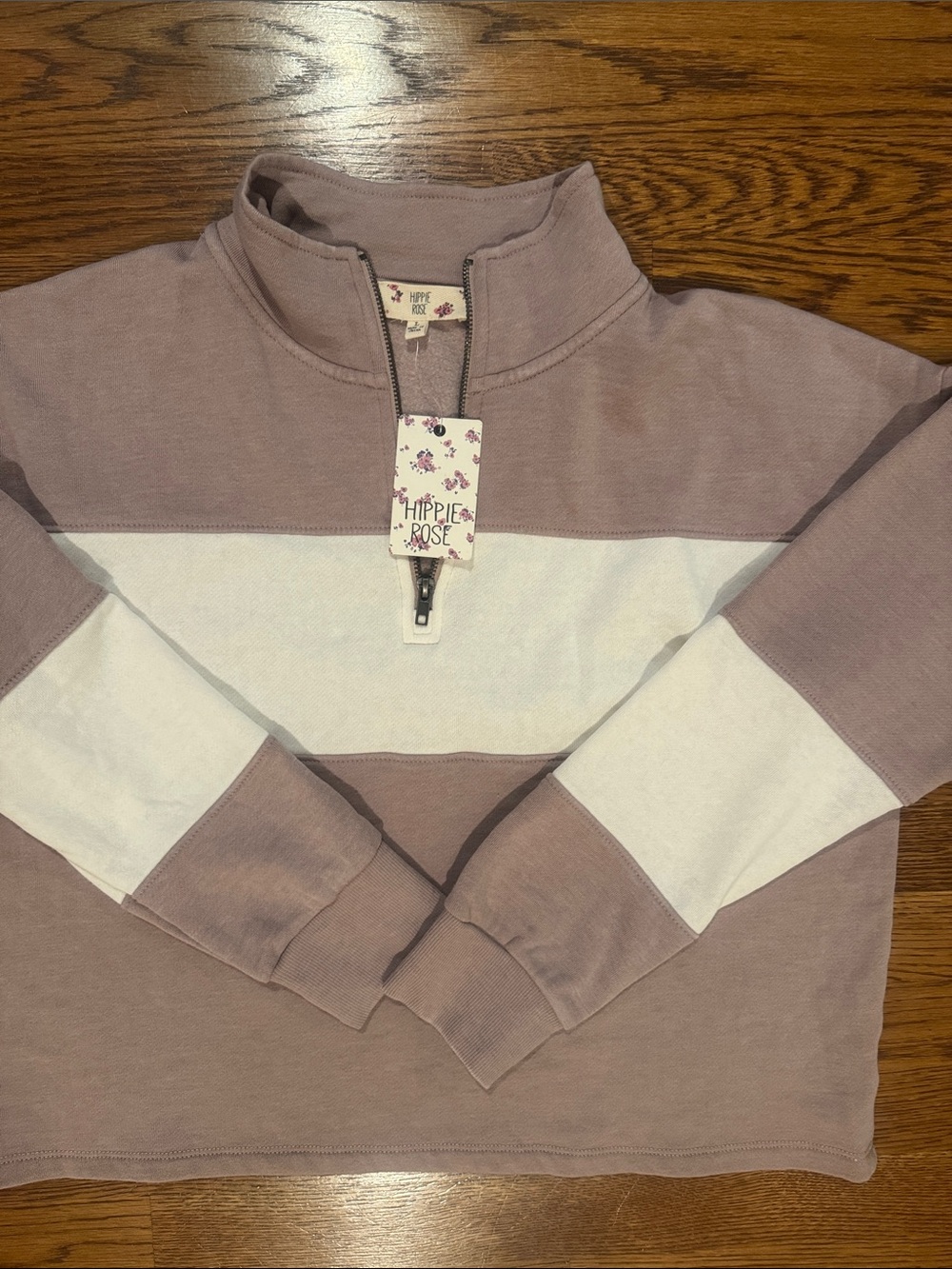 Hippie Rose Dusty rose and White Quarter-Zip Striped Pullover